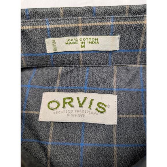 ORVIS Mens Button Down Shirt Medium Dark Gray Plaid Cotton Business Casual - Picture 3 of 6